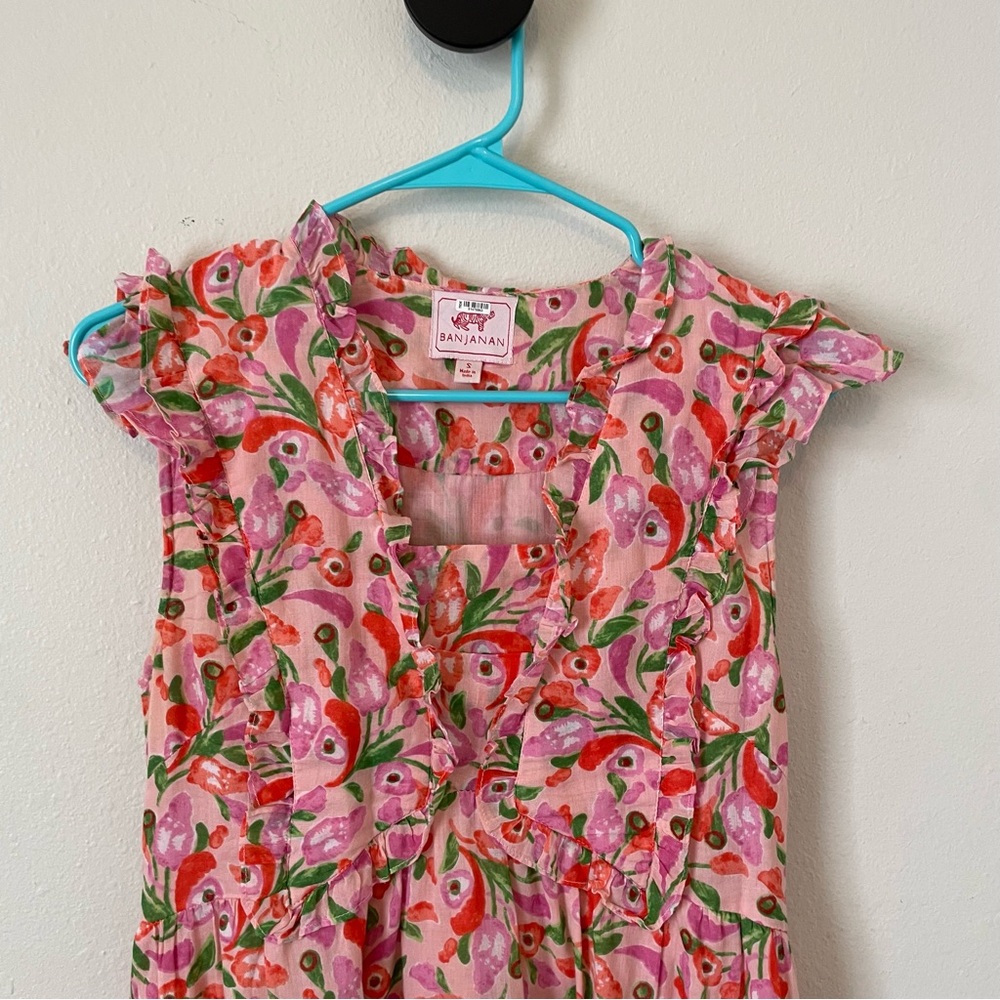 Banjanan Pink Green Floral Ellian Dress Flutter Cap Sleeve Size Small - Picture 8 of 12
